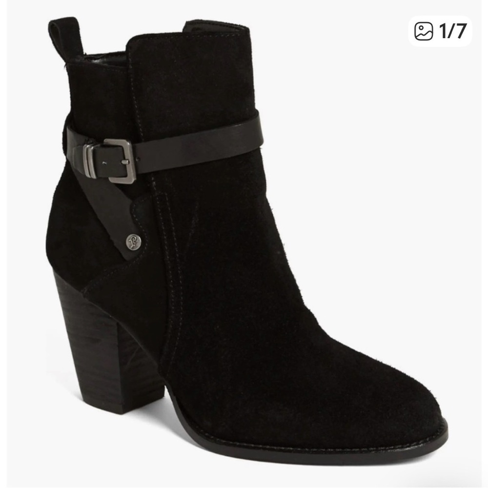 Ivanka Trump Black Folli Suede Ankle Boots Block Heel. Size 8